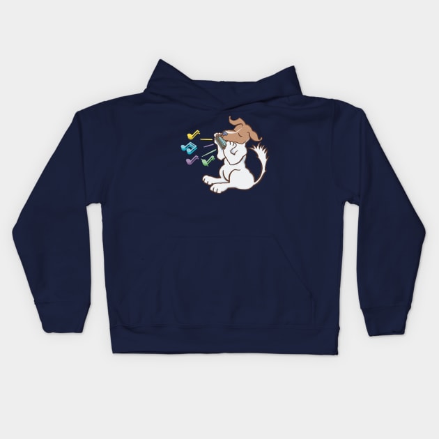 Jack Russell playing an harmonica Kids Hoodie by ElectronicCloud